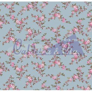 Tecido Estampado Floral Di Rose cor - 02 (Azul Vintage)